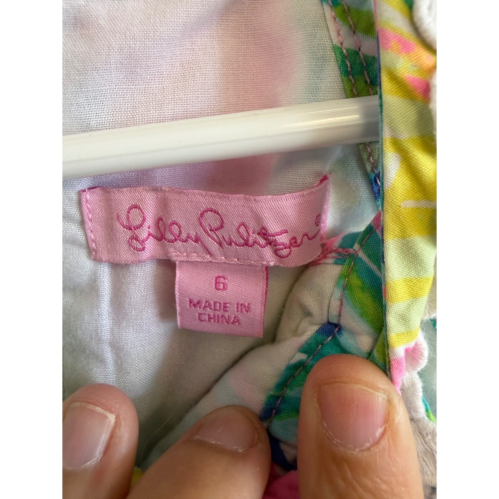 Lilly Pulitzer little kinley pink Green Tropical Palm Lace Halter Dress Size 6 - Picture 3 of 6